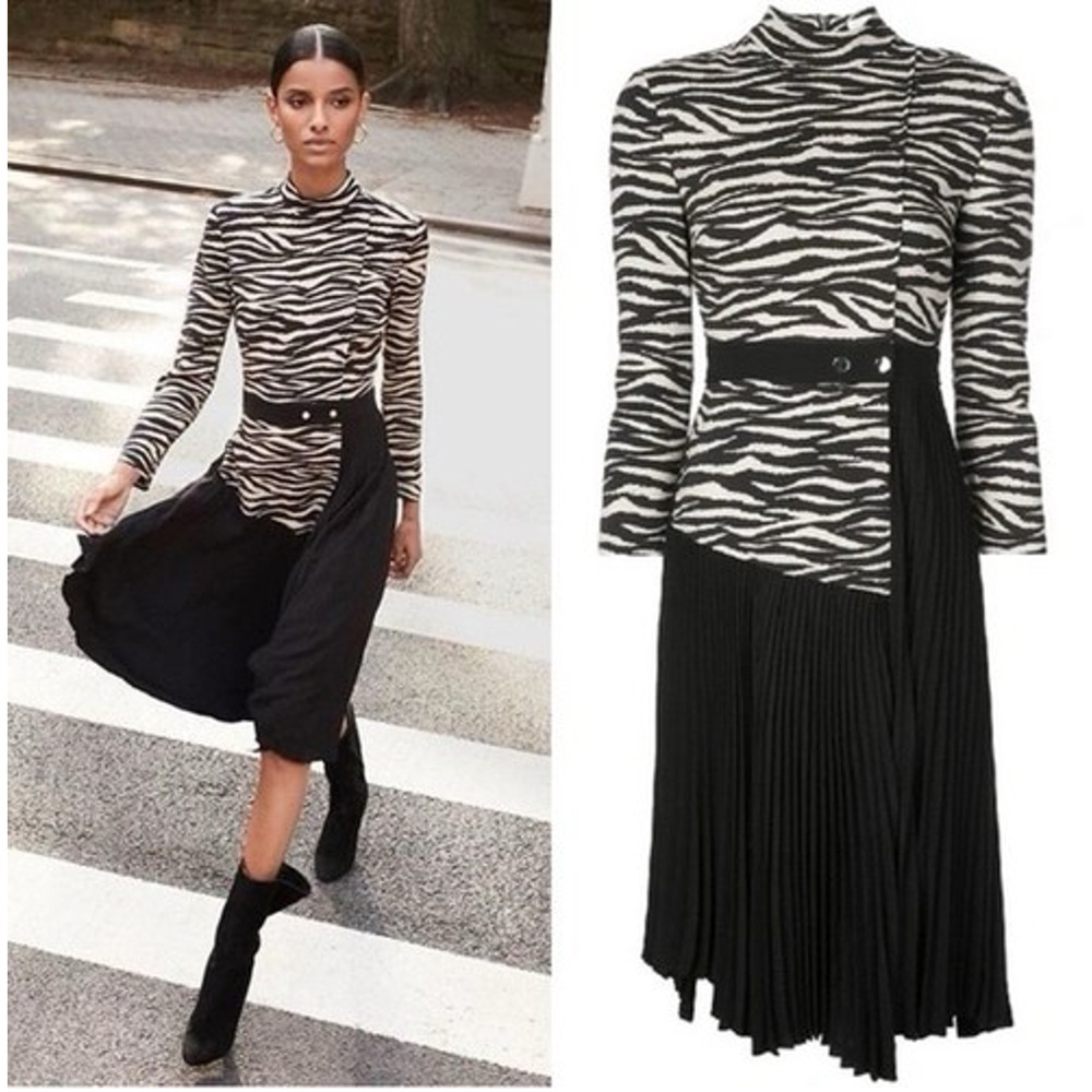 A.L.C Peyton Zebra Stripe Print Pleated Midi Dres… - image 1